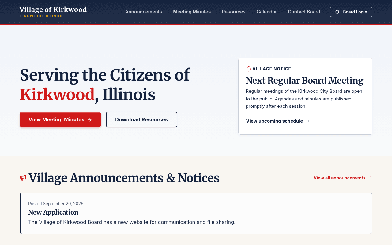 Village of Kirkwood live site screenshot